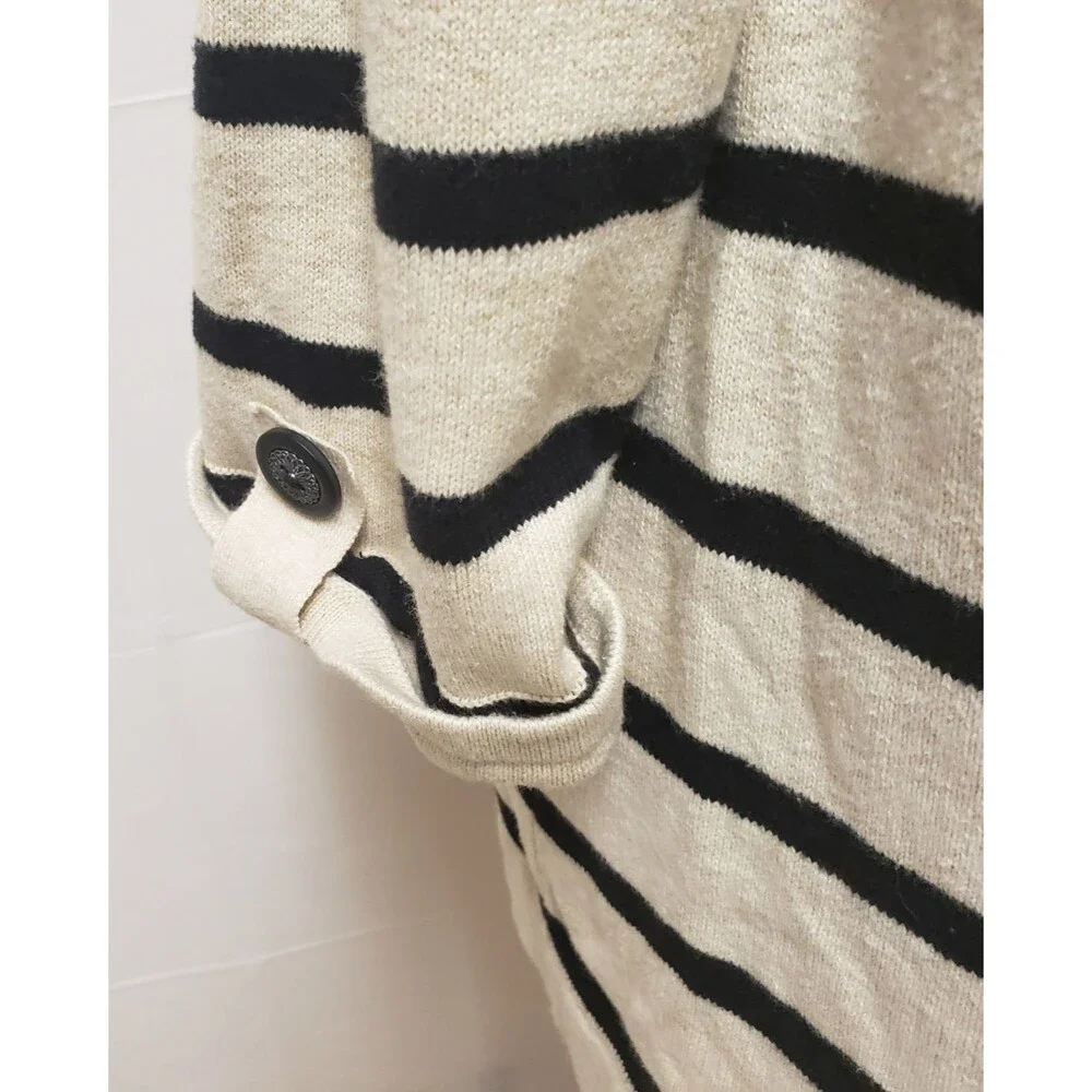 Christopher & Banks Double Breasted Knit Oatmeal Black Stripes Cardigan L NWOT
